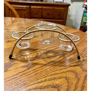 Candle Holder Vintage Votive Tea Light Gold Metal Glass